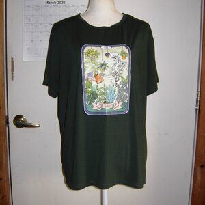 Dark Green The Gardener Skeleton Tarot Card T-Shirt 2XL